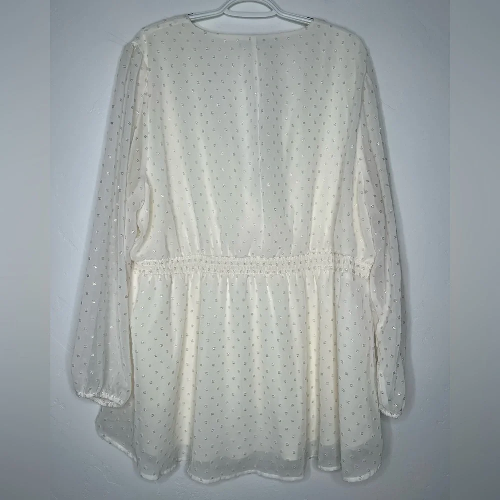 Lane Bryant Elegant Cream Long Sleeve Blouse High Low Hem Size 22/24 Office Boho - Picture 2 of 11